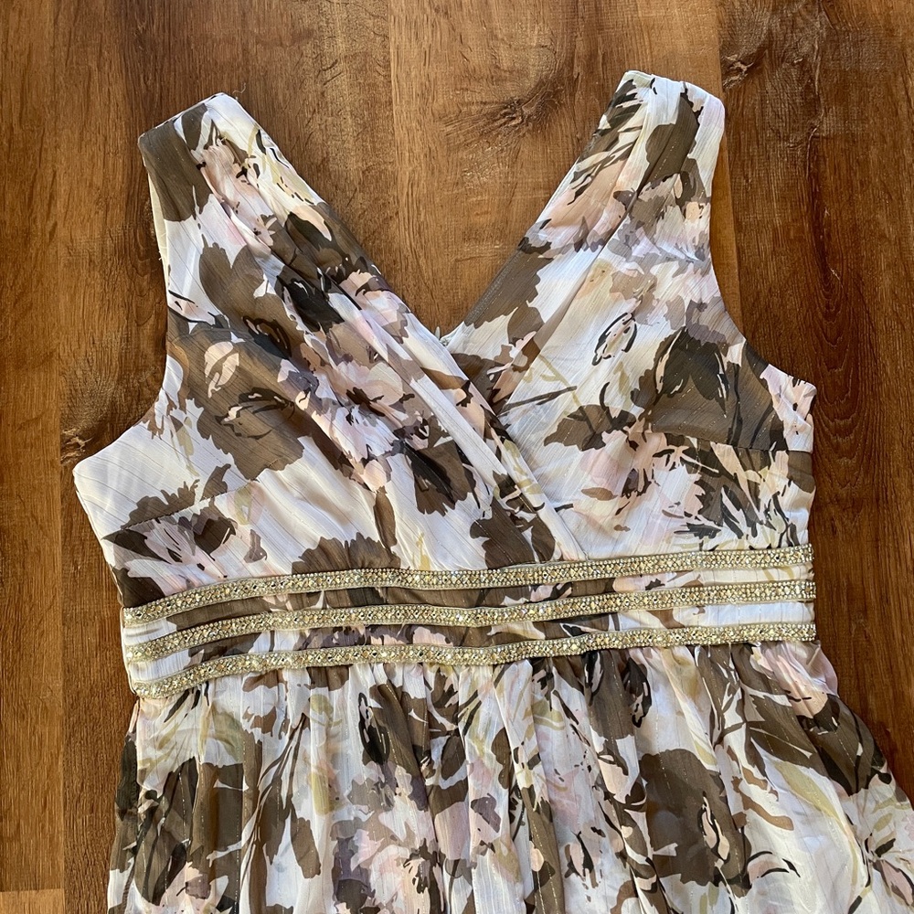 R&M Richards Floral Sleeveless Gown Dress Size 12P Petite Bejeweled Empire Waist - Picture 7 of 10